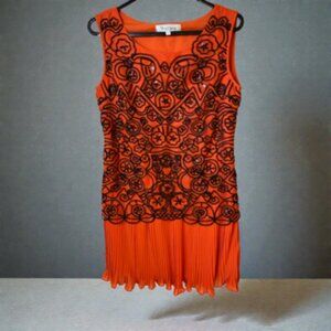 Max Mara Party Dress Orange w/ Black Piping & Sequins. S 38. Craftsmanship!
